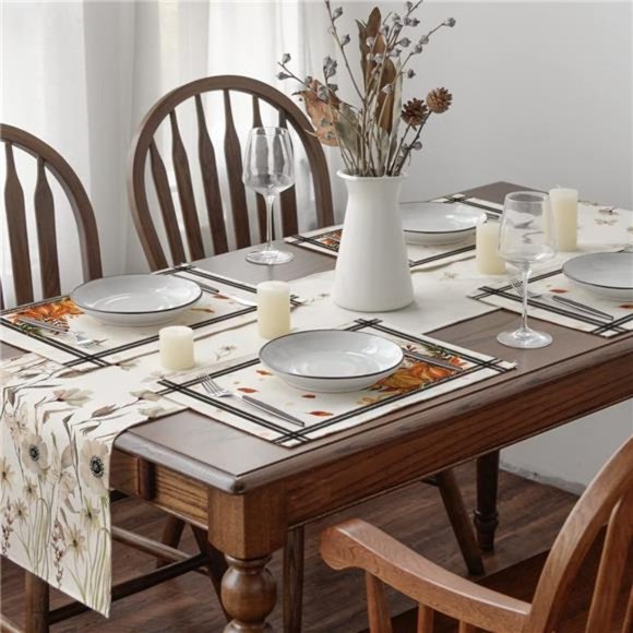 Set of 4 Pumpkins Mushrooms Leaves Placemat for Dining Table, 12 x 18 Inch - Picture 2 of 6